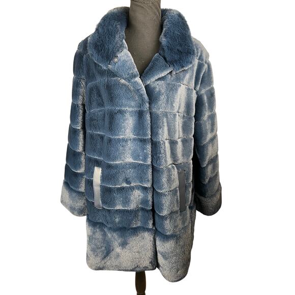 QVC Dennis Basso Regular Pelted Faux Fur Jacket w/ Stand Collar NAVY NWOT SIZE L - Picture 3 of 8